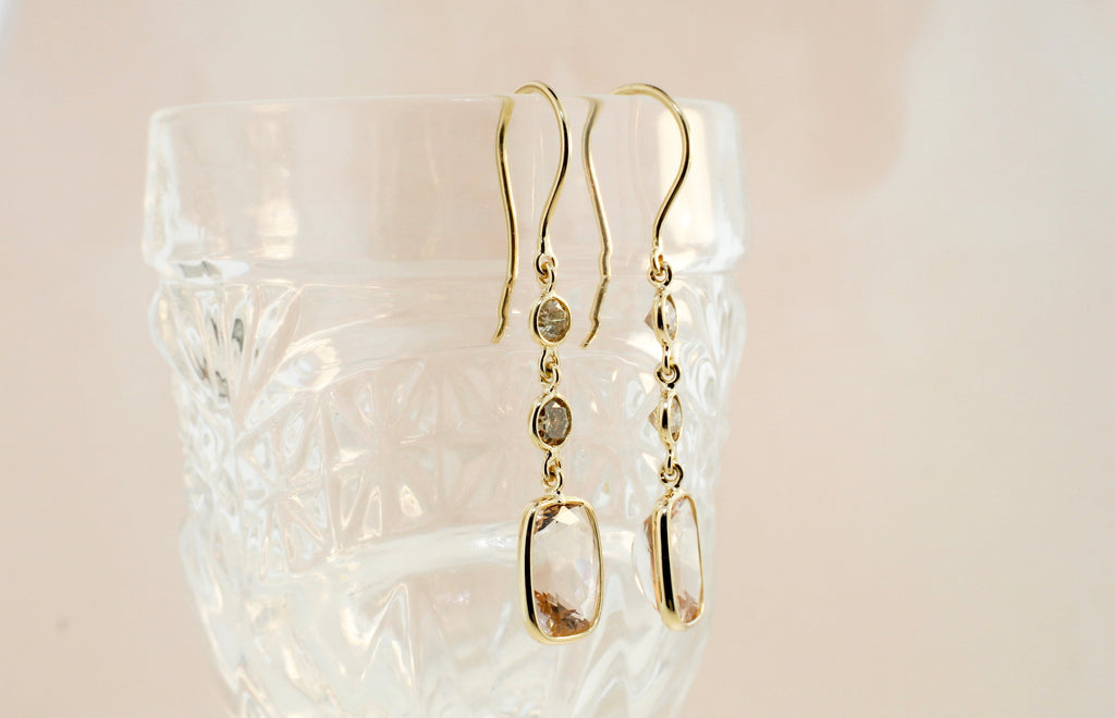 Cayla Morganite and Diamond Dangle Earrings-Earrings-Nari Fine Jewels-Nari Fine Jewels