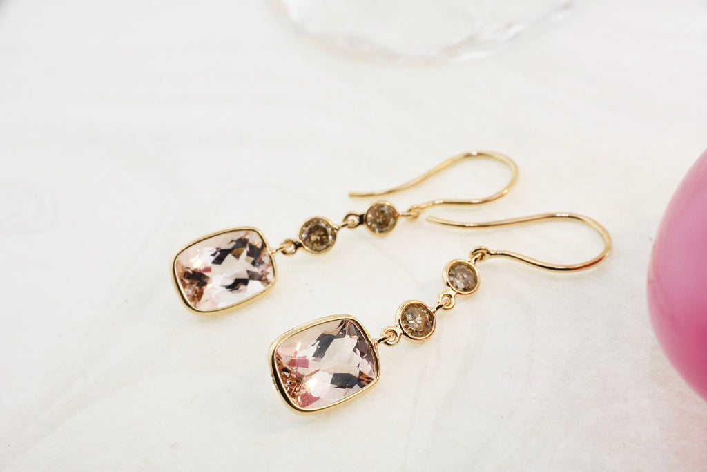 Cayla Morganite and Diamond Dangle Earrings-Earrings-Nari Fine Jewels-Nari Fine Jewels