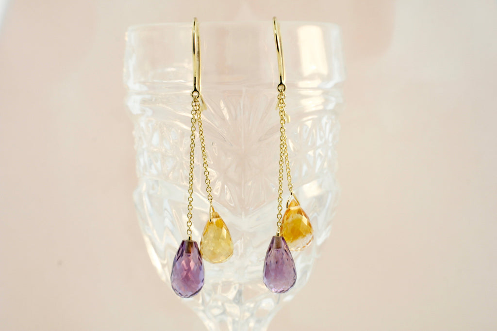 Tini Citrine and Amethyst Briolette Earrings-Earrings-Nari Fine Jewels-Nari Fine Jewels