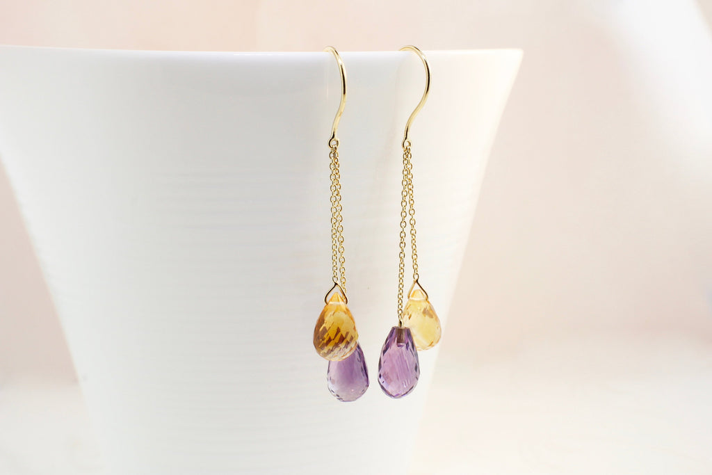 Tini Citrine and Amethyst Briolette Earrings-Earrings-Nari Fine Jewels-Nari Fine Jewels