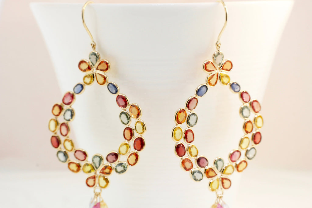 Malai Multi Colored Sapphire Garland Dangle Earrings-Earrings-Nari Fine Jewels-Nari Fine Jewels