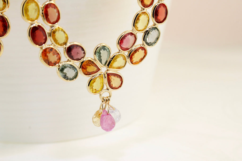 Malai Multi Colored Sapphire Garland Dangle Earrings-Earrings-Nari Fine Jewels-Nari Fine Jewels