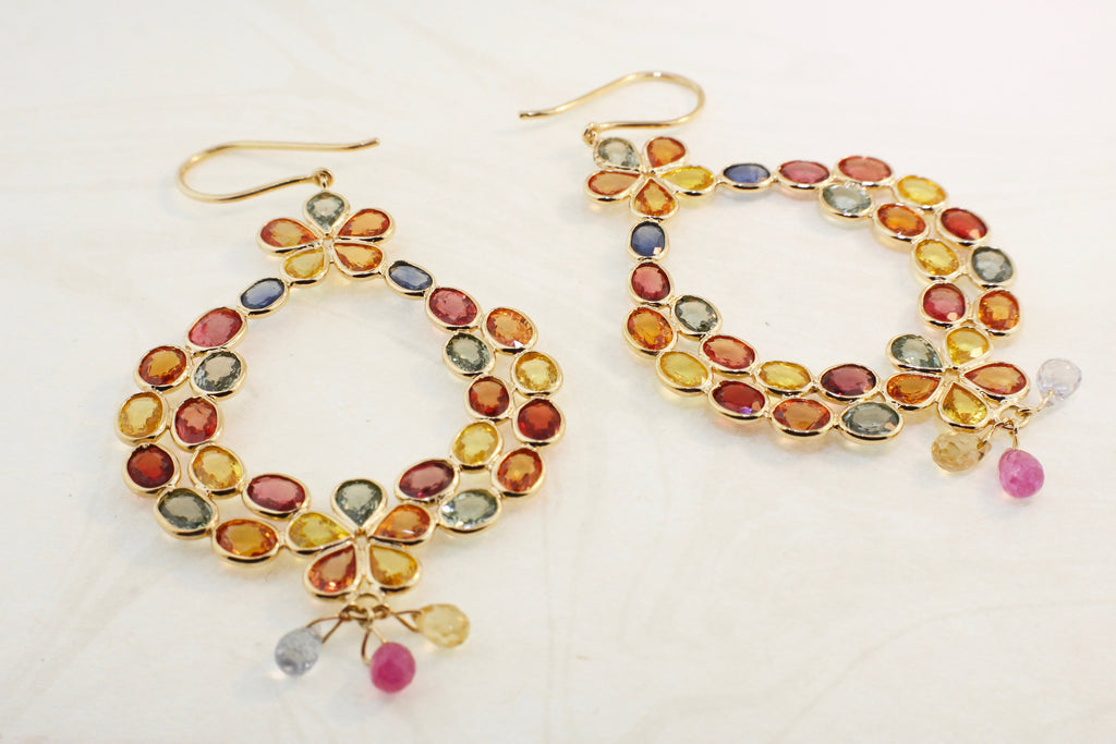 Malai Multi Colored Sapphire Garland Dangle Earrings-Earrings-Nari Fine Jewels-Nari Fine Jewels