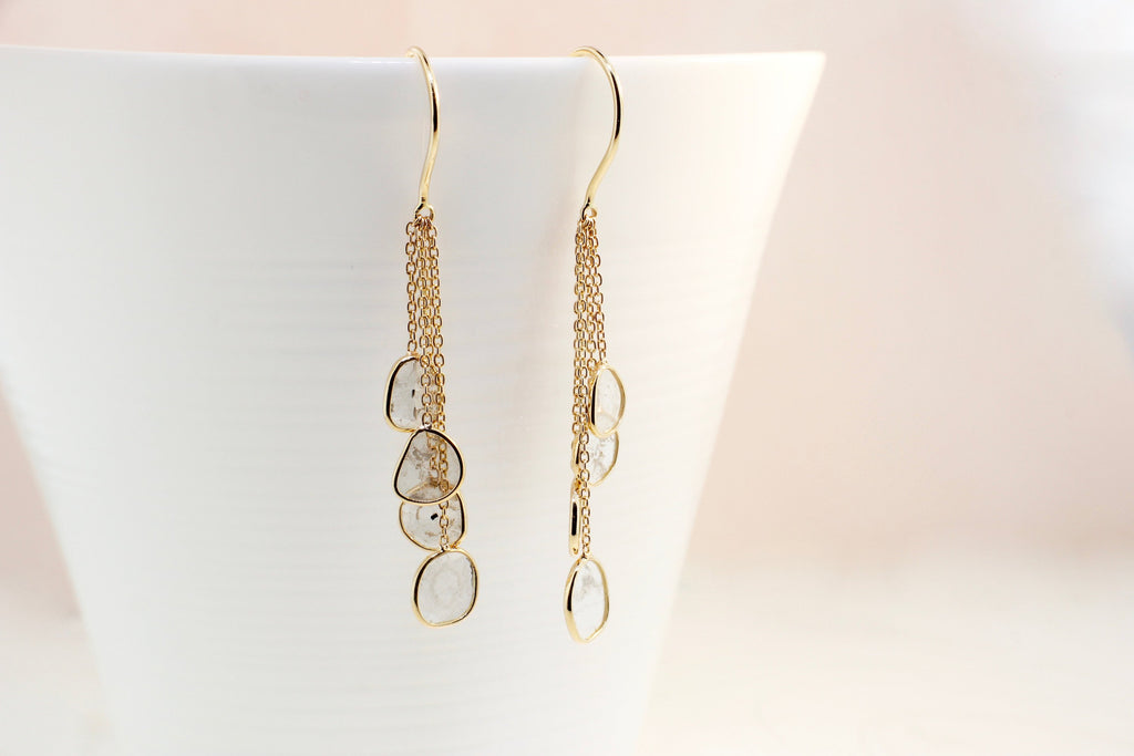 Cascade Diamond Slice Quartet Dangle Earrings-Earrings-Nari Fine Jewels-Nari Fine Jewels