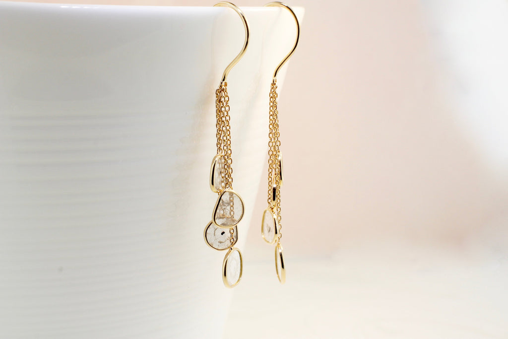 Cascade Diamond Slice Quartet Dangle Earrings-Earrings-Nari Fine Jewels-Nari Fine Jewels