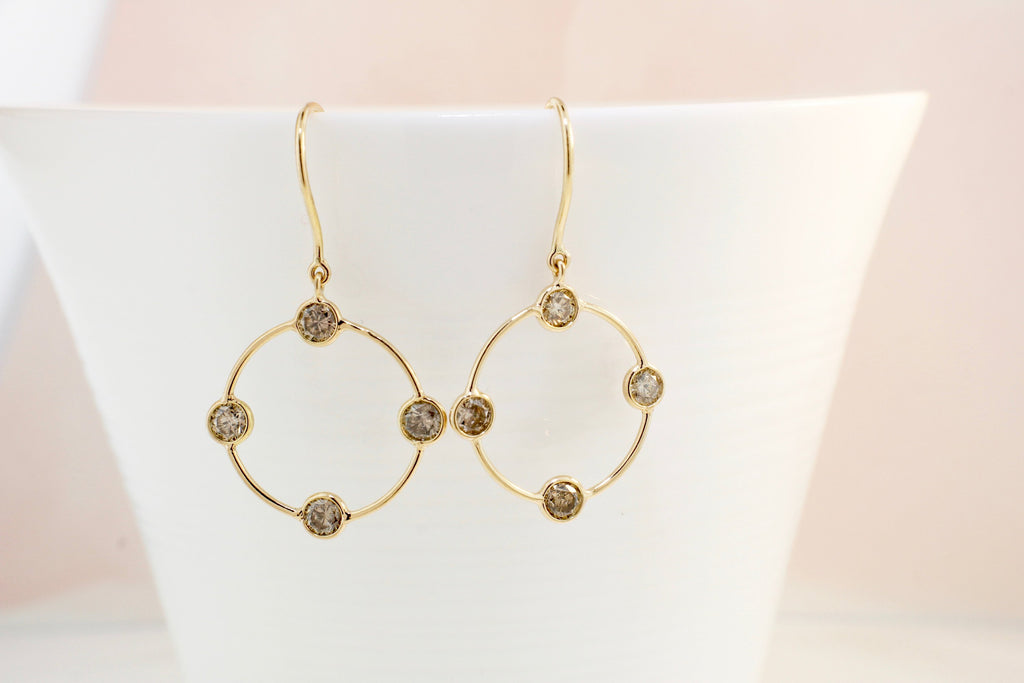 Celeste Diamond Four Stone Station Open Circle Earrings-Earrings-Nari Fine Jewels-Nari Fine Jewels