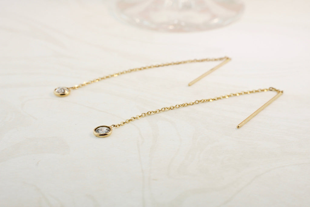 Emma Diamond Rose Cut Threader Earrings-Earrings-Nari Fine Jewels-Nari Fine Jewels