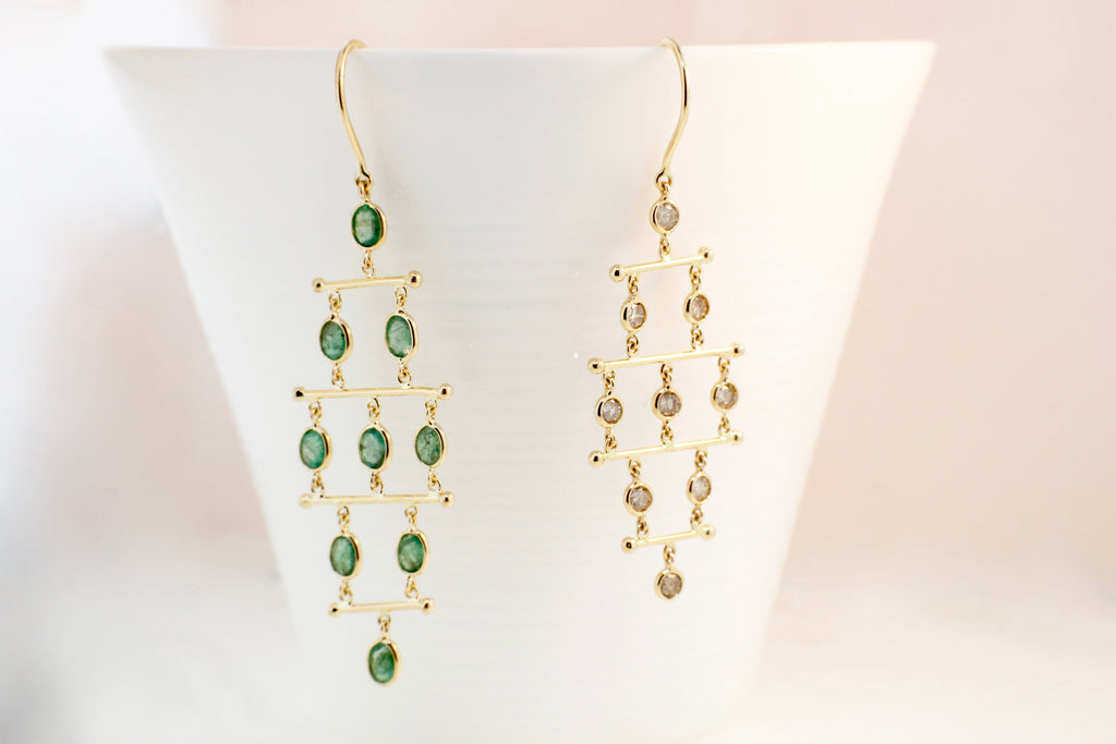 Lyra Emerald Bar Chandelier Dangle Earrings-Earrings-Nari Fine Jewels-Nari Fine Jewels