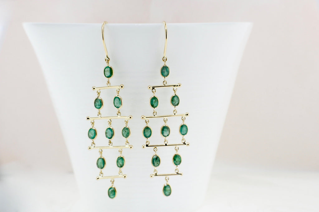 Lyra Emerald Bar Chandelier Dangle Earrings-Earrings-Nari Fine Jewels-Nari Fine Jewels