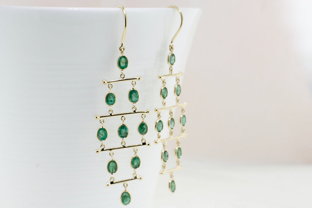 Lyra Emerald Bar Chandelier Dangle Earrings-Earrings-Nari Fine Jewels-Nari Fine Jewels