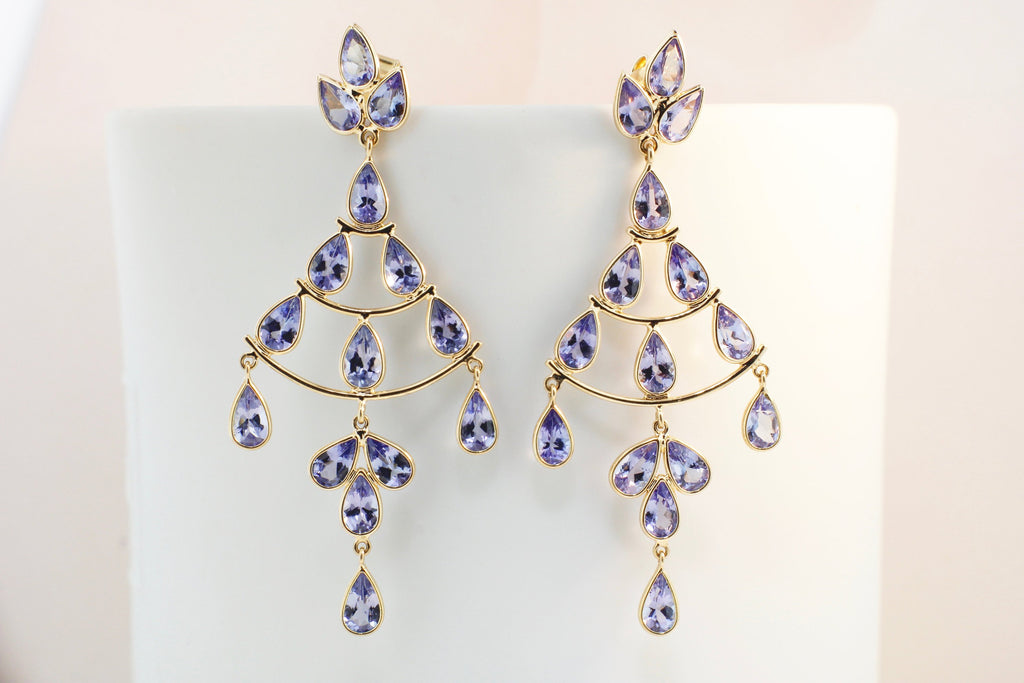 Marin Tanzanite Pear Shape Chandelier Earrings-Earrings-Nari Fine Jewels-Nari Fine Jewels