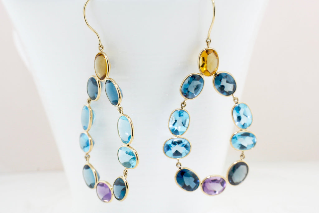 Riva Mixed Gemstones Raindrop Chandelier Earrings-Earrings-Nari Fine Jewels-Nari Fine Jewels