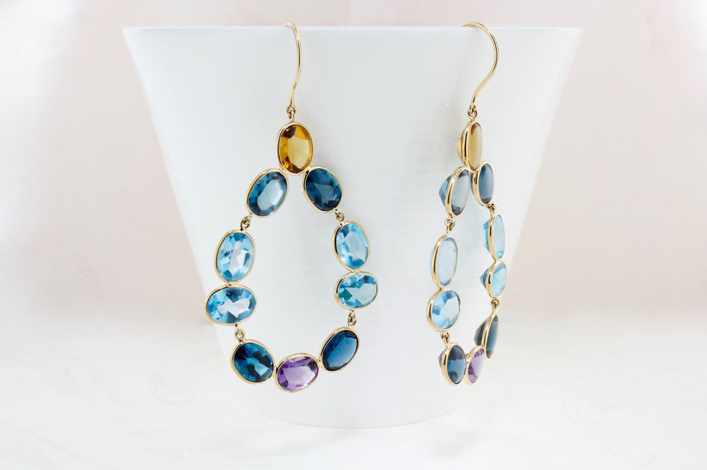 Riva Mixed Gemstones Raindrop Chandelier Earrings-Earrings-Nari Fine Jewels-Nari Fine Jewels