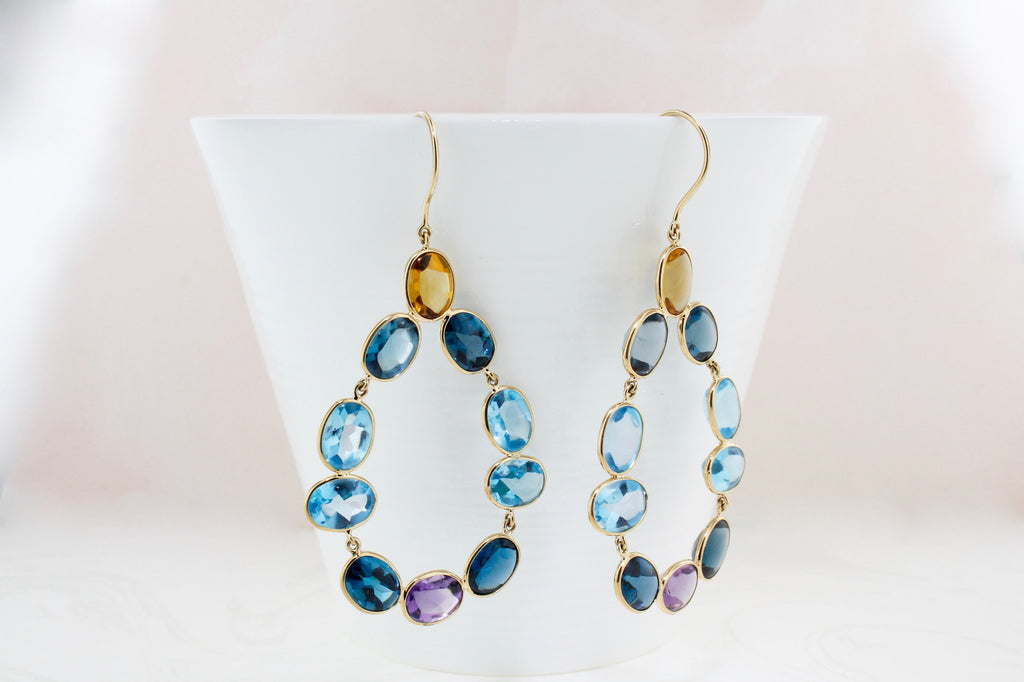 Riva Mixed Gemstones Raindrop Chandelier Earrings-Earrings-Nari Fine Jewels-Nari Fine Jewels