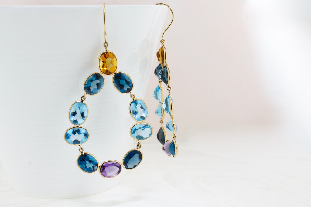 Riva Mixed Gemstones Raindrop Chandelier Earrings-Earrings-Nari Fine Jewels-Nari Fine Jewels