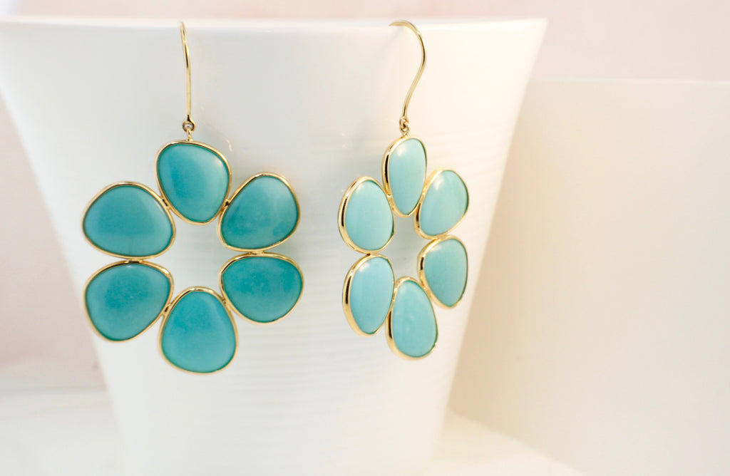 Blossom Turquoise Earrings-Earrings-Nari Fine Jewels-Nari Fine Jewels