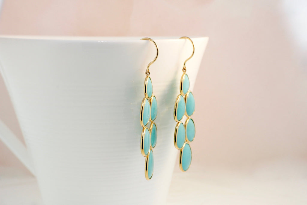 Oceana Turquoise Raindrop Chandelier Dangling Earrings-Earrings-Nari Fine Jewels-Nari Fine Jewels