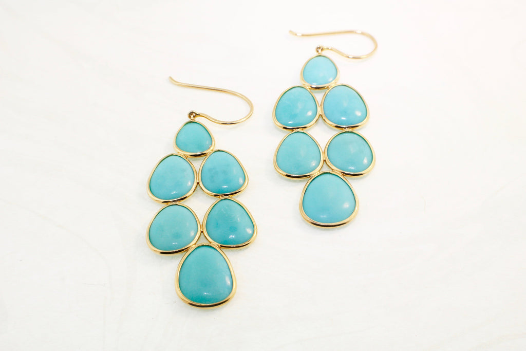 Oceana Turquoise Raindrop Chandelier Dangling Earrings-Earrings-Nari Fine Jewels-Nari Fine Jewels