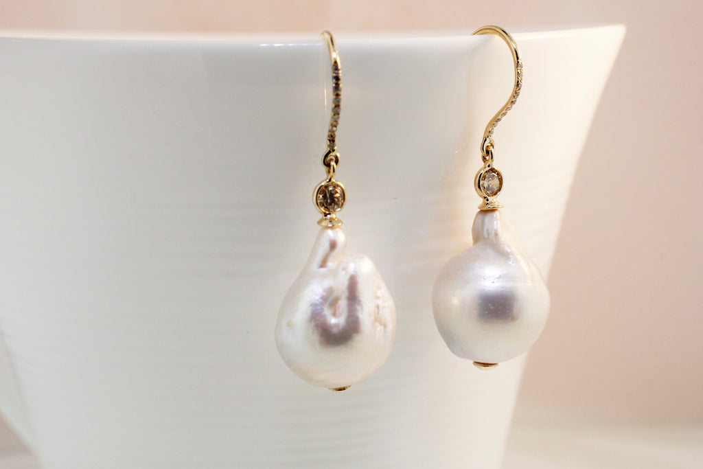 Calla Pearl and Diamond Micro Pavé Earrings-Earrings-Nari Fine Jewels-Nari Fine Jewels
