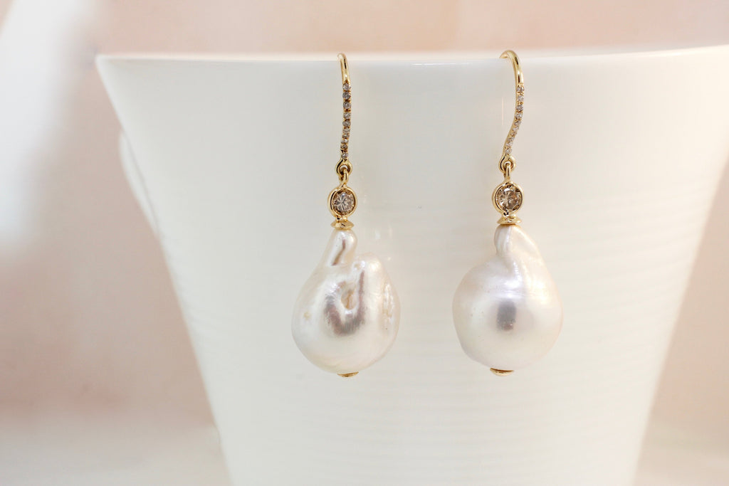 Calla Pearl and Diamond Micro Pavé Earrings-Earrings-Nari Fine Jewels-Nari Fine Jewels