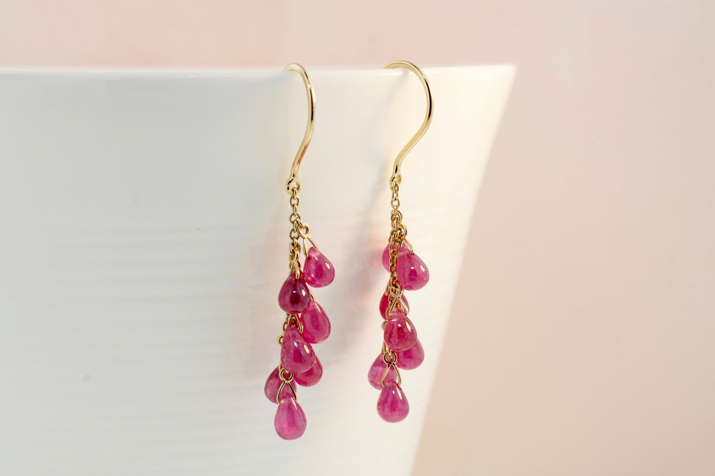 Talia Ruby Waterfall Briolette Dangling Earrings-Earrings-Nari Fine Jewels-Nari Fine Jewels