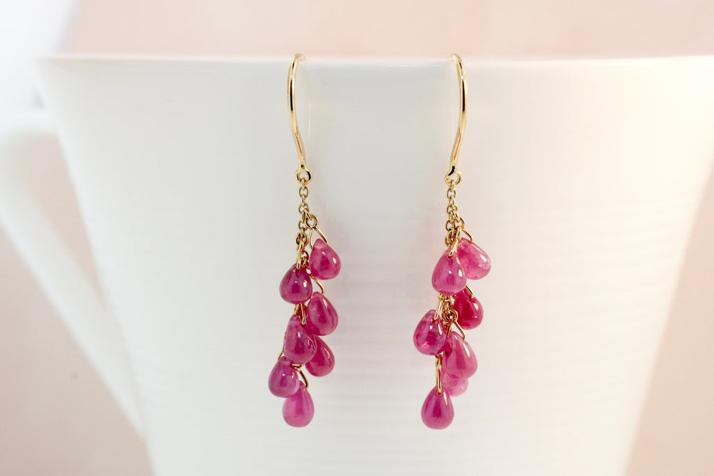 Talia Ruby Waterfall Briolette Dangling Earrings-Earrings-Nari Fine Jewels-Nari Fine Jewels
