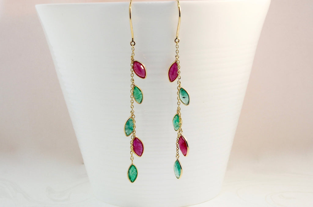 Mesi Ruby and Emerald Waterfall Dangle Earrings-Earrings-Nari Fine Jewels-Nari Fine Jewels
