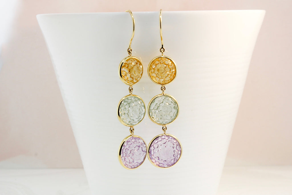 Isla Mixed Gemstones Honeycomb Dangle Earrings-Earrings-Nari Fine Jewels-Nari Fine Jewels