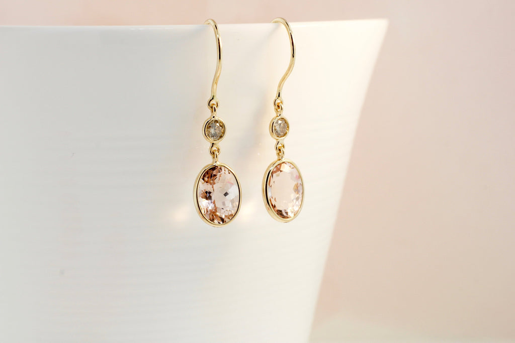 Cali Morganite and Diamond Drop Earrings-Earrings-Nari Fine Jewels-Nari Fine Jewels
