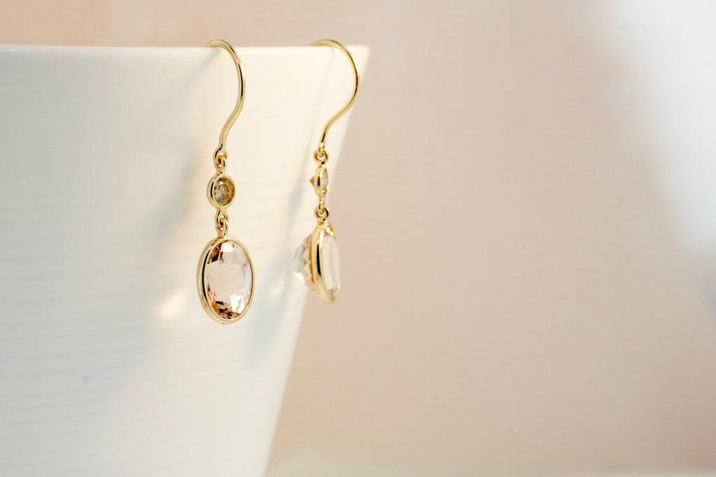 Cali Morganite and Diamond Drop Earrings-Earrings-Nari Fine Jewels-Nari Fine Jewels