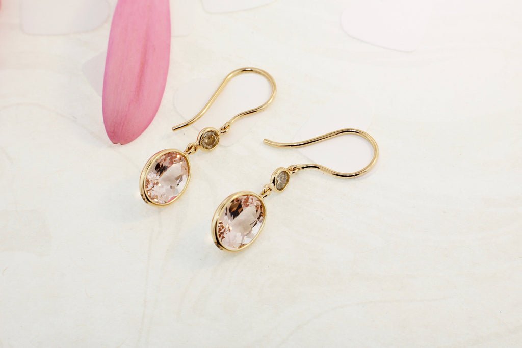 Cali Morganite and Diamond Drop Earrings-Earrings-Nari Fine Jewels-Nari Fine Jewels