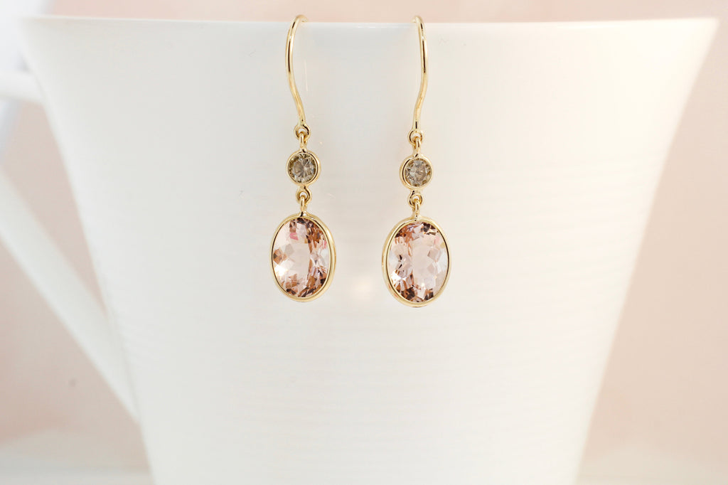 Cali Morganite and Diamond Drop Earrings-Earrings-Nari Fine Jewels-Nari Fine Jewels