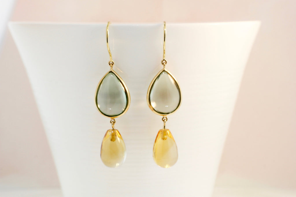 Hali Blue Topaz and Citrine Briolette Dangling Earrings-Earrings-Nari Fine Jewels-Nari Fine Jewels