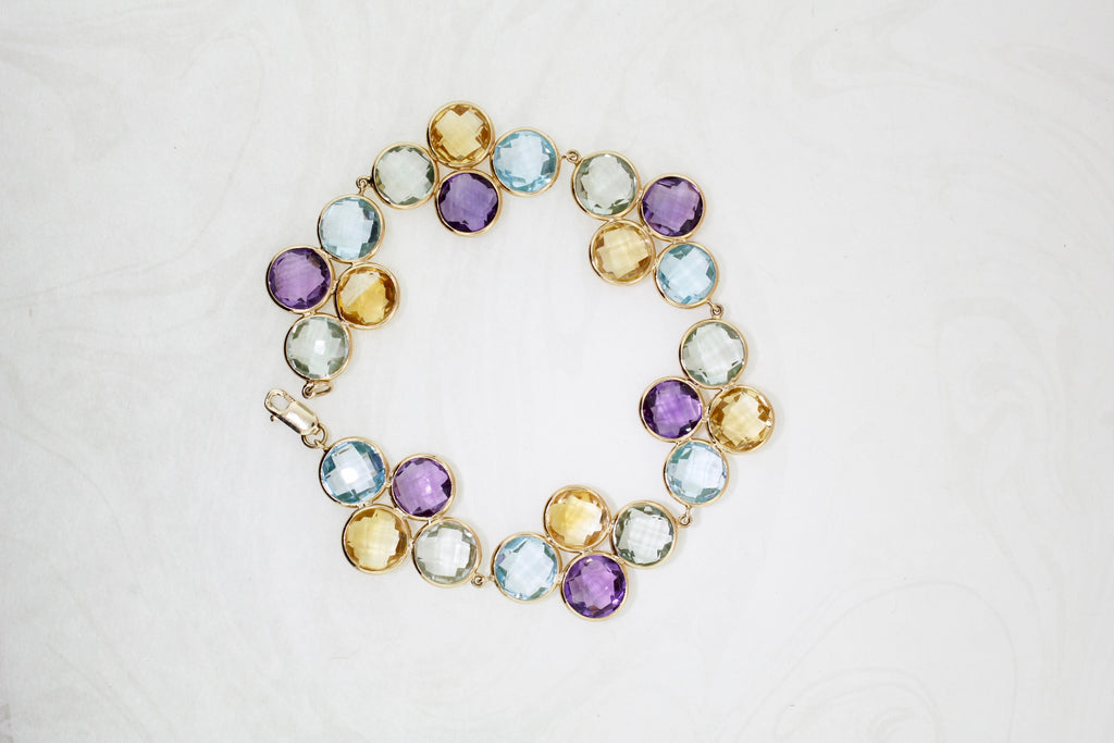 Alia Mixed Gemstones Floral Motif Bezel Bracelet-Bracelets-Nari Fine Jewels-Nari Fine Jewels