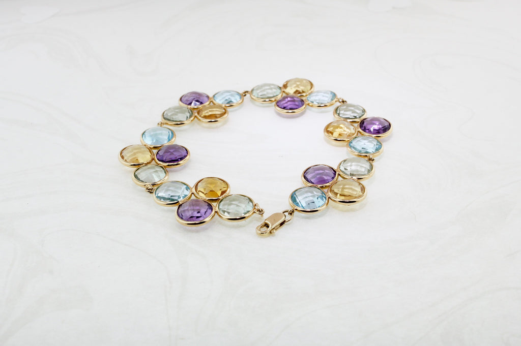 Alia Mixed Gemstones Floral Motif Bezel Bracelet-Bracelets-Nari Fine Jewels-Nari Fine Jewels