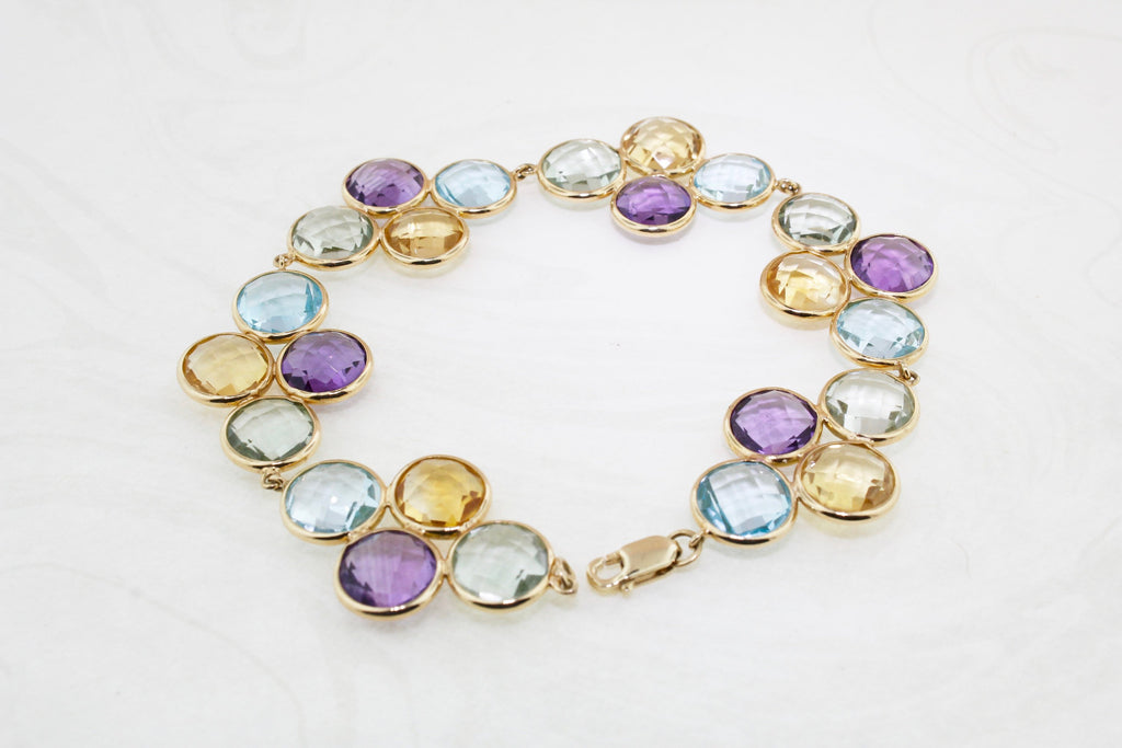 Alia Mixed Gemstones Floral Motif Bezel Bracelet-Bracelets-Nari Fine Jewels-Nari Fine Jewels