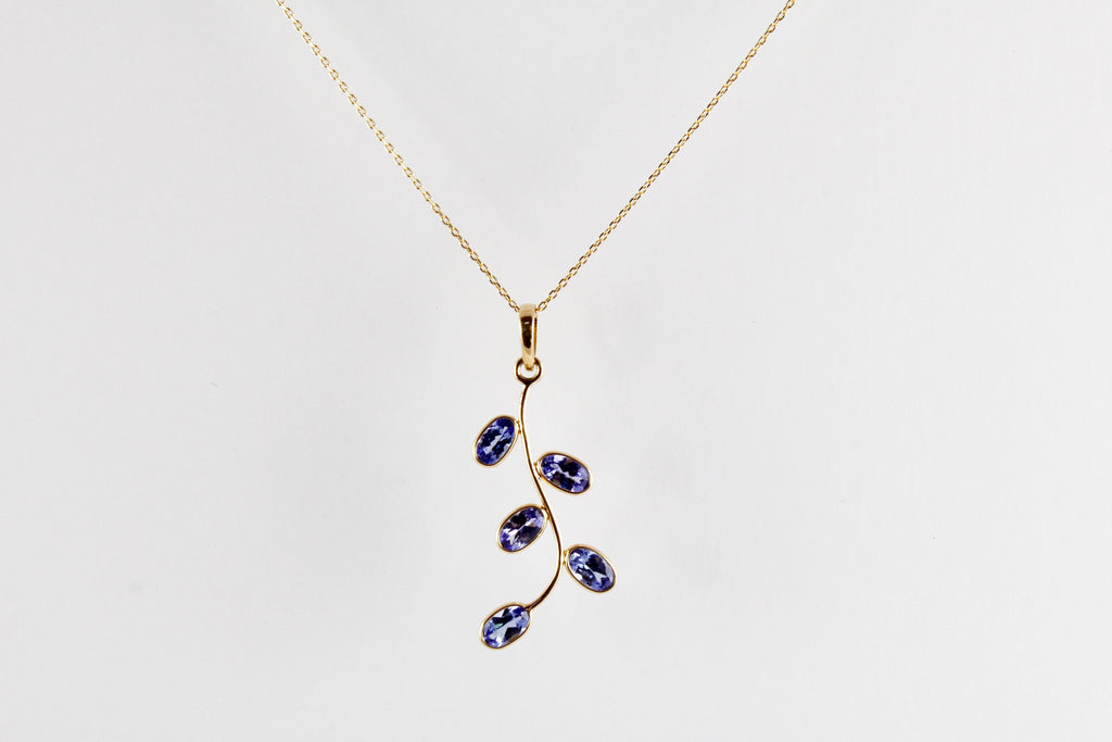 Livie Tanzanite Olive Branch Floral Motif Pendant-Pendants-Nari Fine Jewels-Nari Fine Jewels
