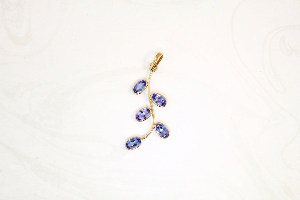 Livie Tanzanite Olive Branch Floral Motif Pendant-Pendants-Nari Fine Jewels-Nari Fine Jewels