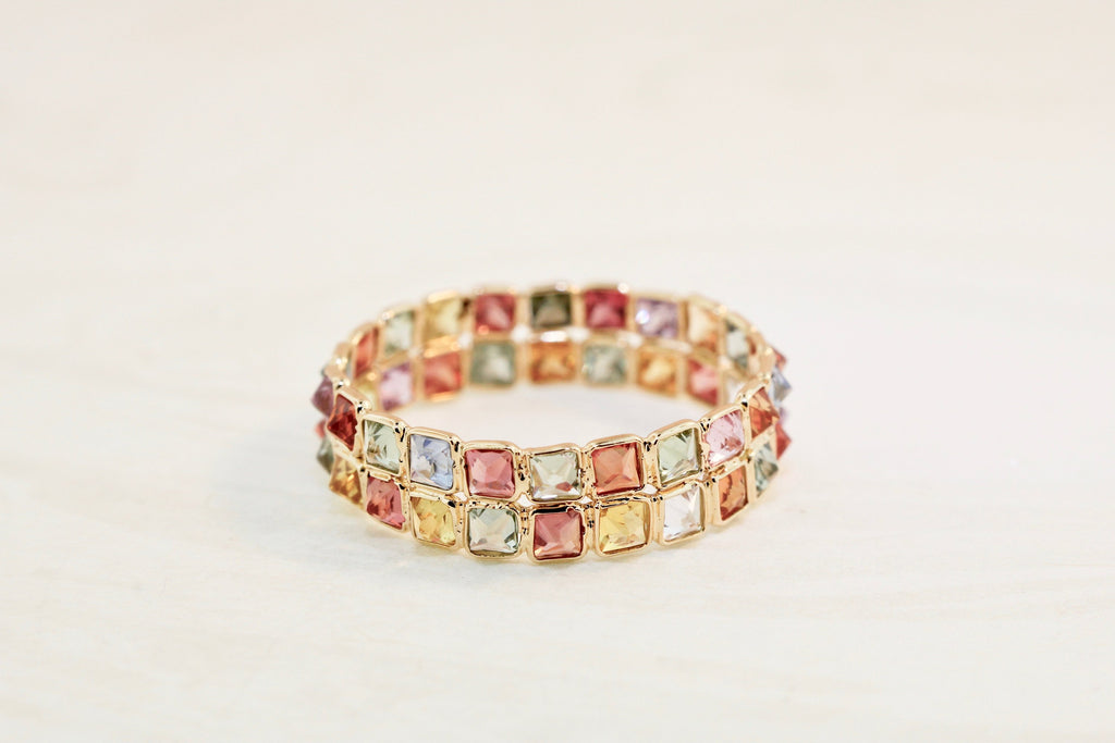Aiyana Multi Colored Sapphire Square Cut Double Eternity Ring-Rings-Nari Fine Jewels-Nari Fine Jewels