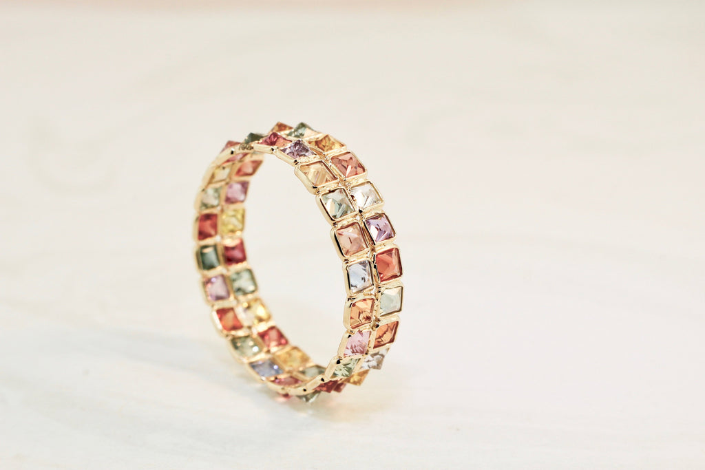 Aiyana Multi Colored Sapphire Square Cut Double Eternity Ring-Rings-Nari Fine Jewels-Nari Fine Jewels