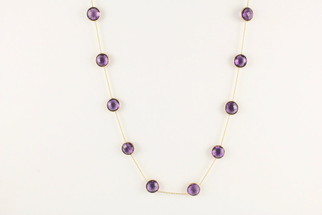 Stella Amethyst Round Checker Cut Station Necklace-Necklaces-Nari Fine Jewels-Nari Fine Jewels