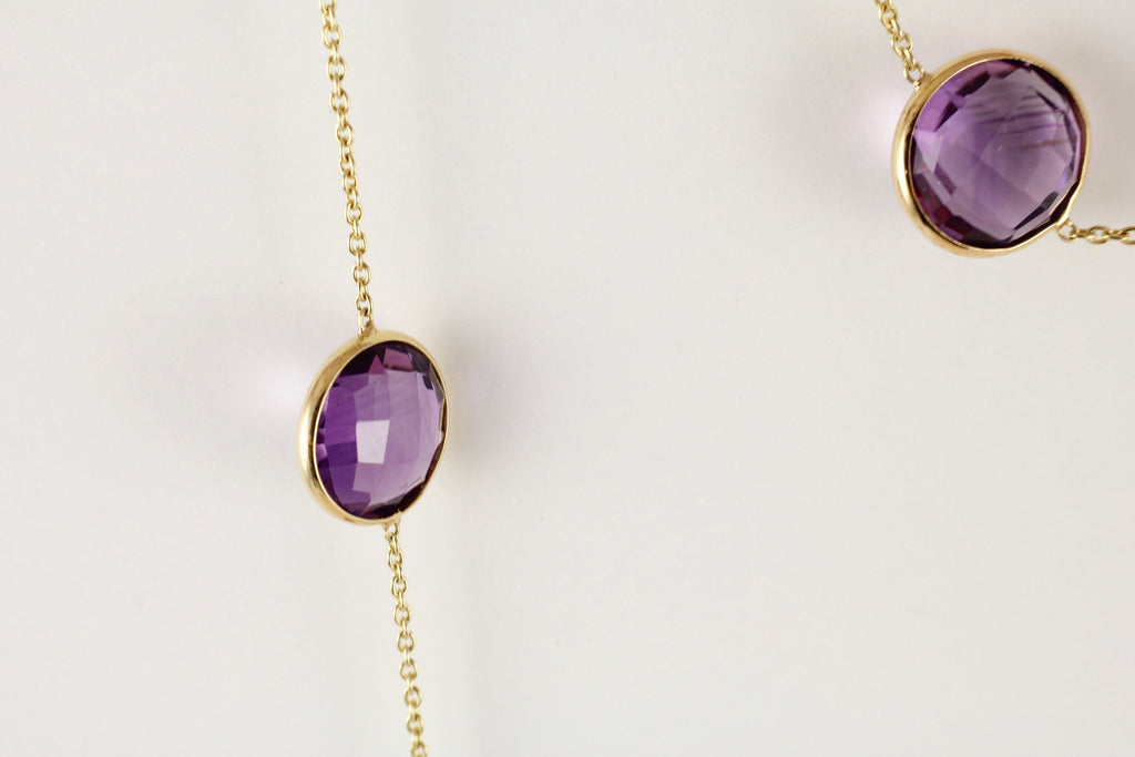 Stella Amethyst Round Checker Cut Station Necklace-Necklaces-Nari Fine Jewels-Nari Fine Jewels