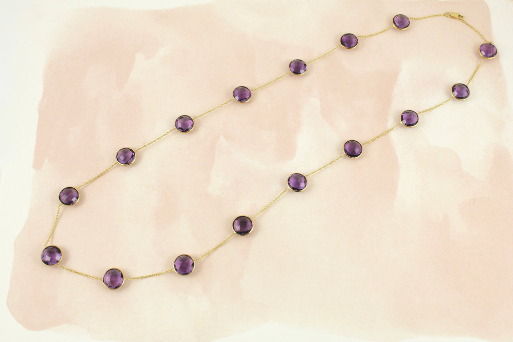 Stella Amethyst Round Checker Cut Station Necklace-Necklaces-Nari Fine Jewels-Nari Fine Jewels