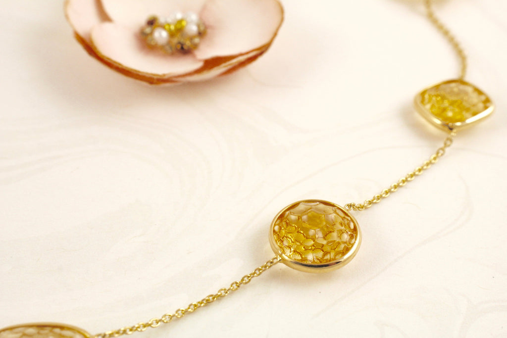 Stella Citrine Honeycomb Station Necklace-Necklaces-Nari Fine Jewels-Nari Fine Jewels