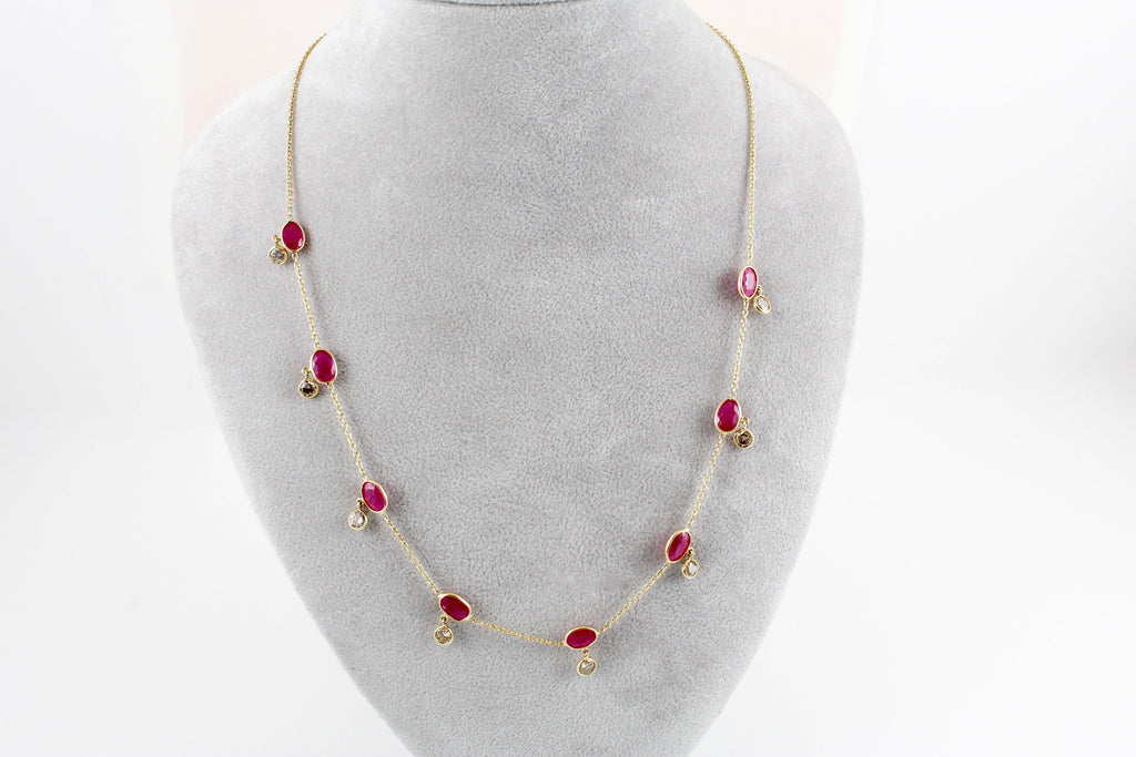 Selina Ruby and Diamond Station Dangling Necklace-Necklaces-Nari Fine Jewels-Nari Fine Jewels