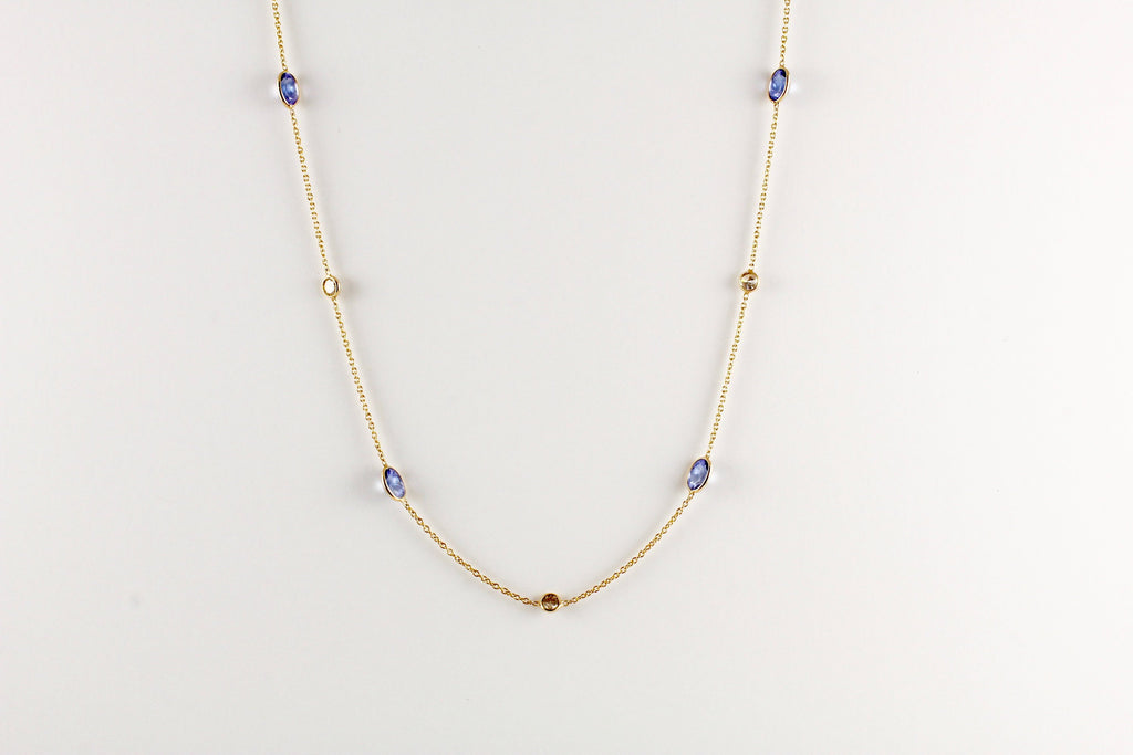 Stella Tanzanite and Diamond Station Necklace-Necklaces-Nari Fine Jewels-Nari Fine Jewels