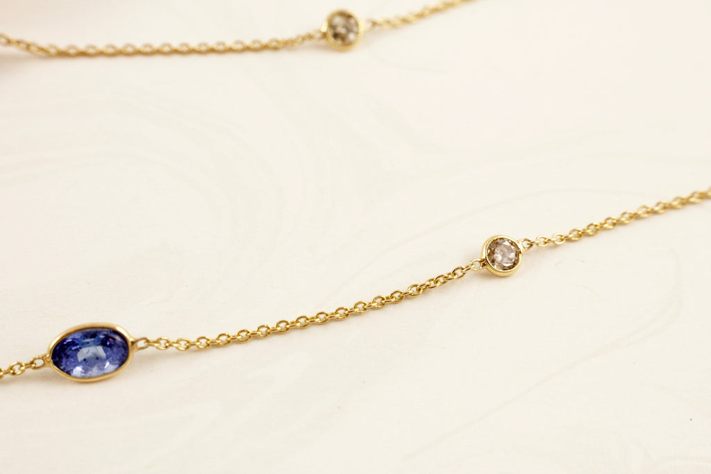Stella Tanzanite and Diamond Station Necklace-Necklaces-Nari Fine Jewels-Nari Fine Jewels