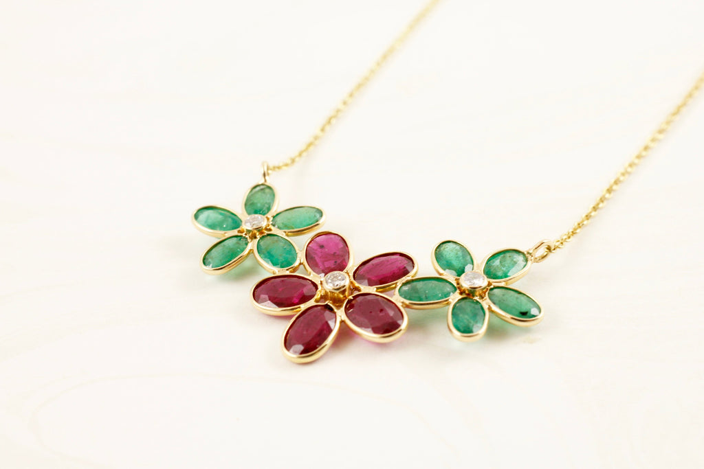 Daisy Ruby Emerald Diamond Necklace-Necklaces-Nari Fine Jewels-Nari Fine Jewels