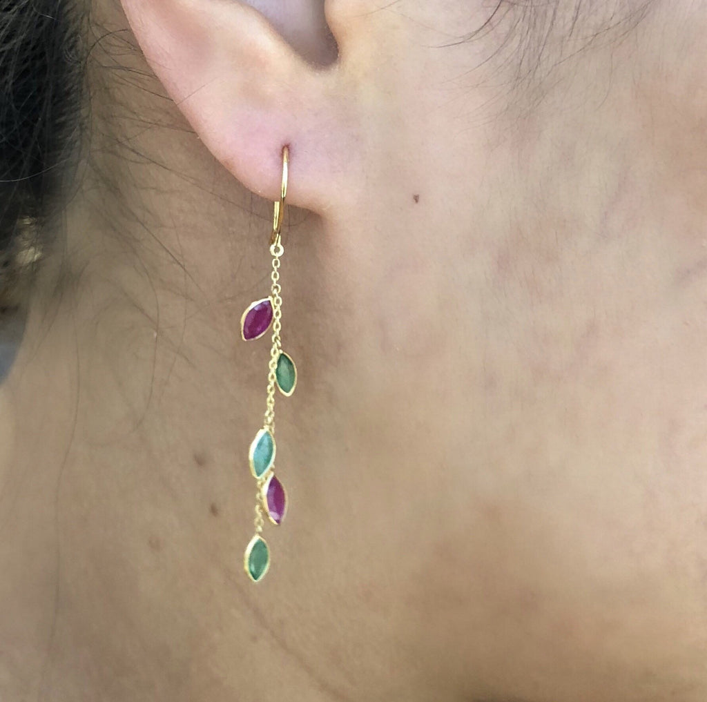 Mesi Ruby and Emerald Waterfall Dangle Earrings-Earrings-Nari Fine Jewels-Nari Fine Jewels