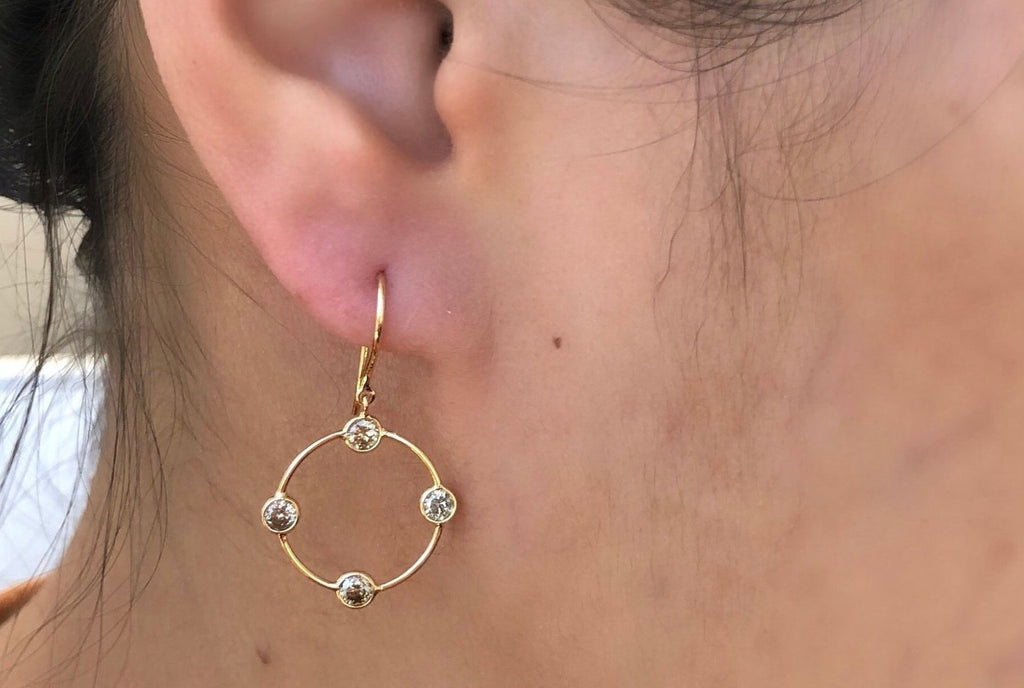 Celeste Diamond Four Stone Station Open Circle Earrings-Earrings-Nari Fine Jewels-Nari Fine Jewels